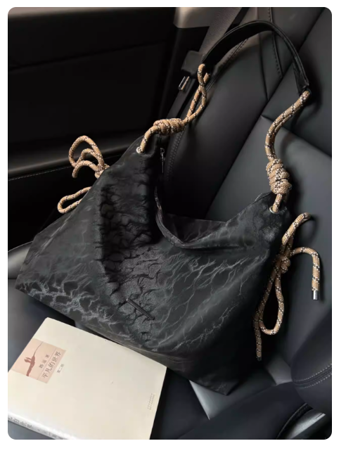 Trendy Satin Velvet Large Capacity Tote Bag, Stylish Niche Rope Strap Crossbody & Shoulder Bag