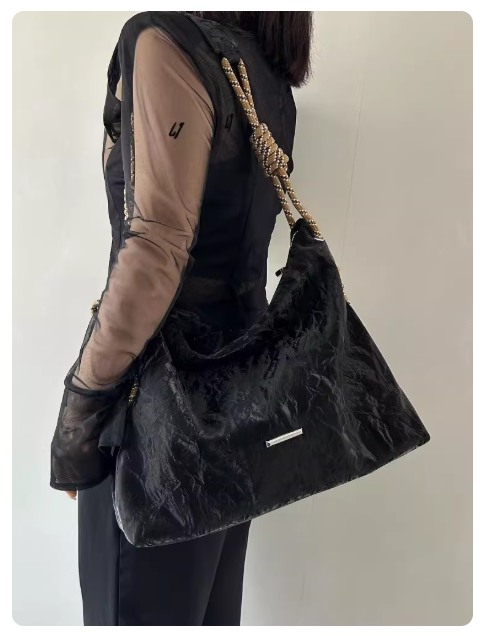 Trendy Satin Velvet Large Capacity Tote Bag, Stylish Niche Rope Strap Crossbody & Shoulder Bag