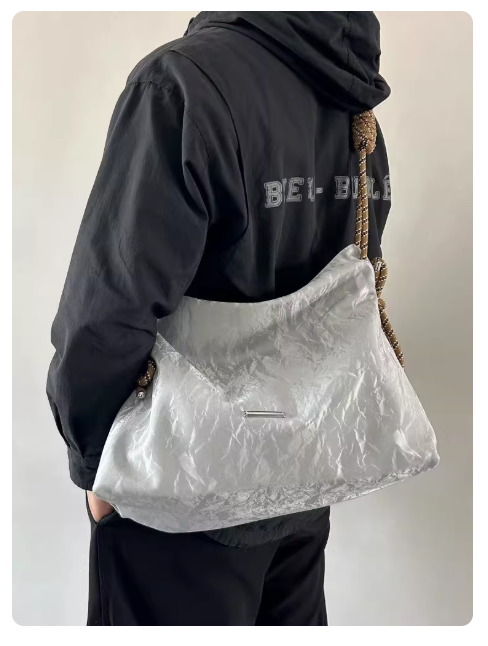 Trendy Satin Velvet Large Capacity Tote Bag, Stylish Niche Rope Strap Crossbody & Shoulder Bag
