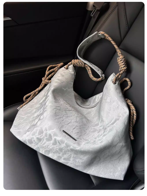 Trendy Satin Velvet Large Capacity Tote Bag, Stylish Niche Rope Strap Crossbody & Shoulder Bag
