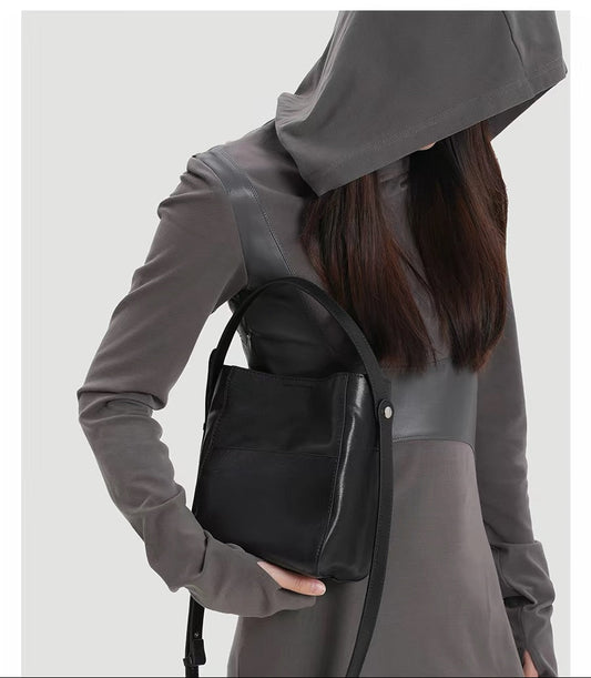 Luxury Premium Elegant Top Grain Cowhide Niche Bucket Bag, Women's 2026 New Arrival, Hot Trendy Shoulder & Crossbody Bag