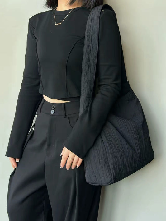 Waterproof Wrinkle Nylon Tote Bag, Lightweight Minimalist Laptop Bag, Hiking Bag & Crossbody Bag