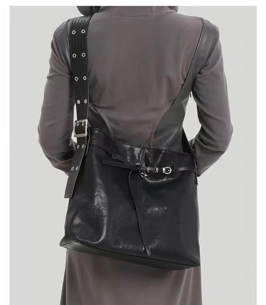 Genuine Leather Black Large Capacity Tote Bag, Women's Versatile Commute Shoulder & Crossbody Bag, 2026 New Arrival Oversized Bag