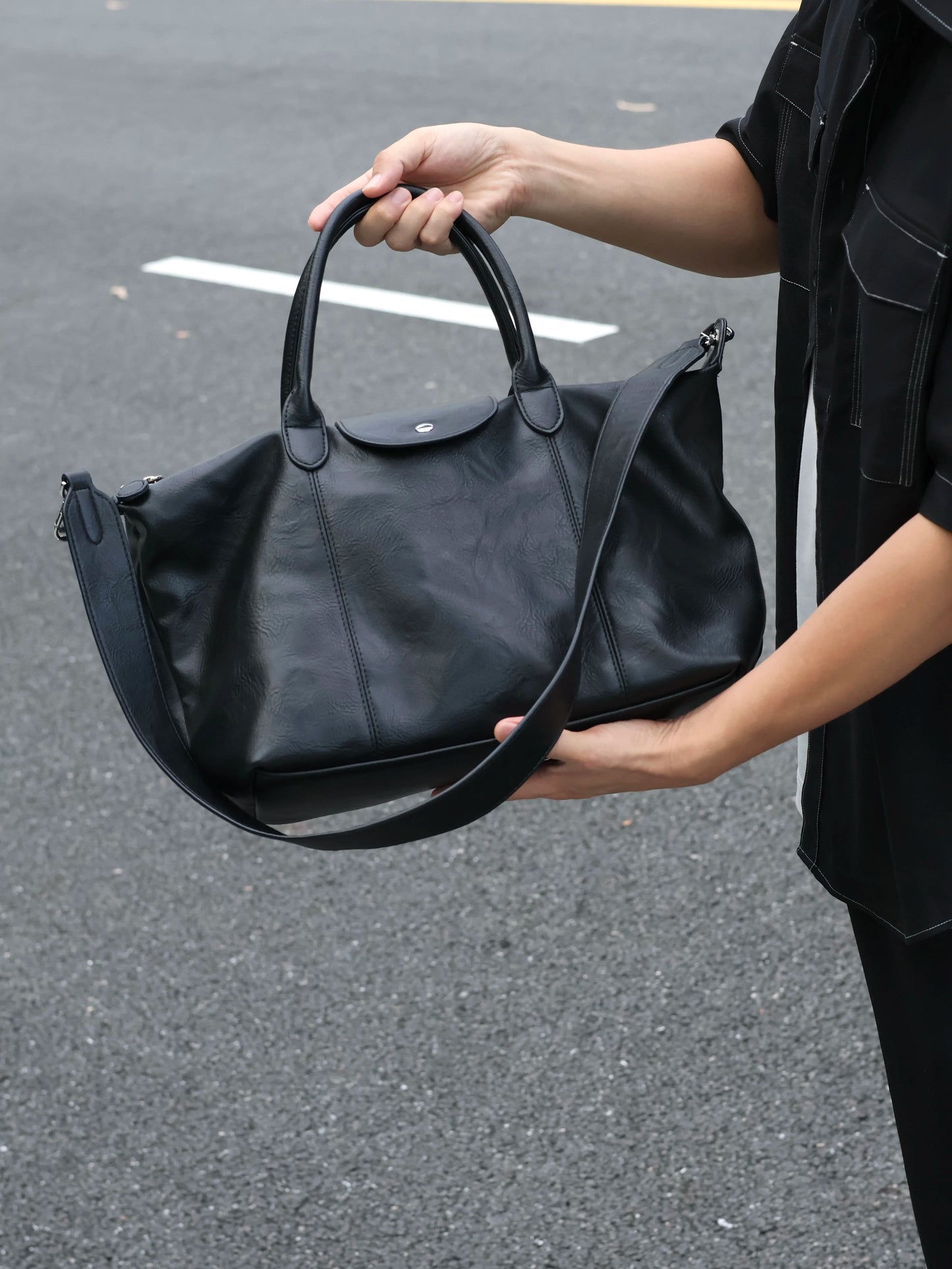 Premium Black Dumpling Crossbody & Handheld Tote Bag, Unisex Versatile Commute Casual Bag