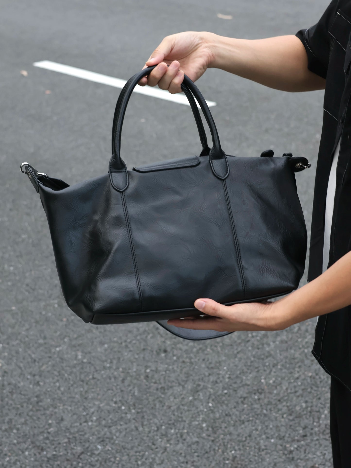 Premium Black Dumpling Crossbody & Handheld Tote Bag, Unisex Versatile Commute Casual Bag